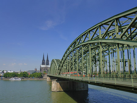 Zug fährt über die Hohenzollernbrücke